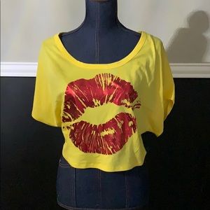 Bright Yellow short with red lips